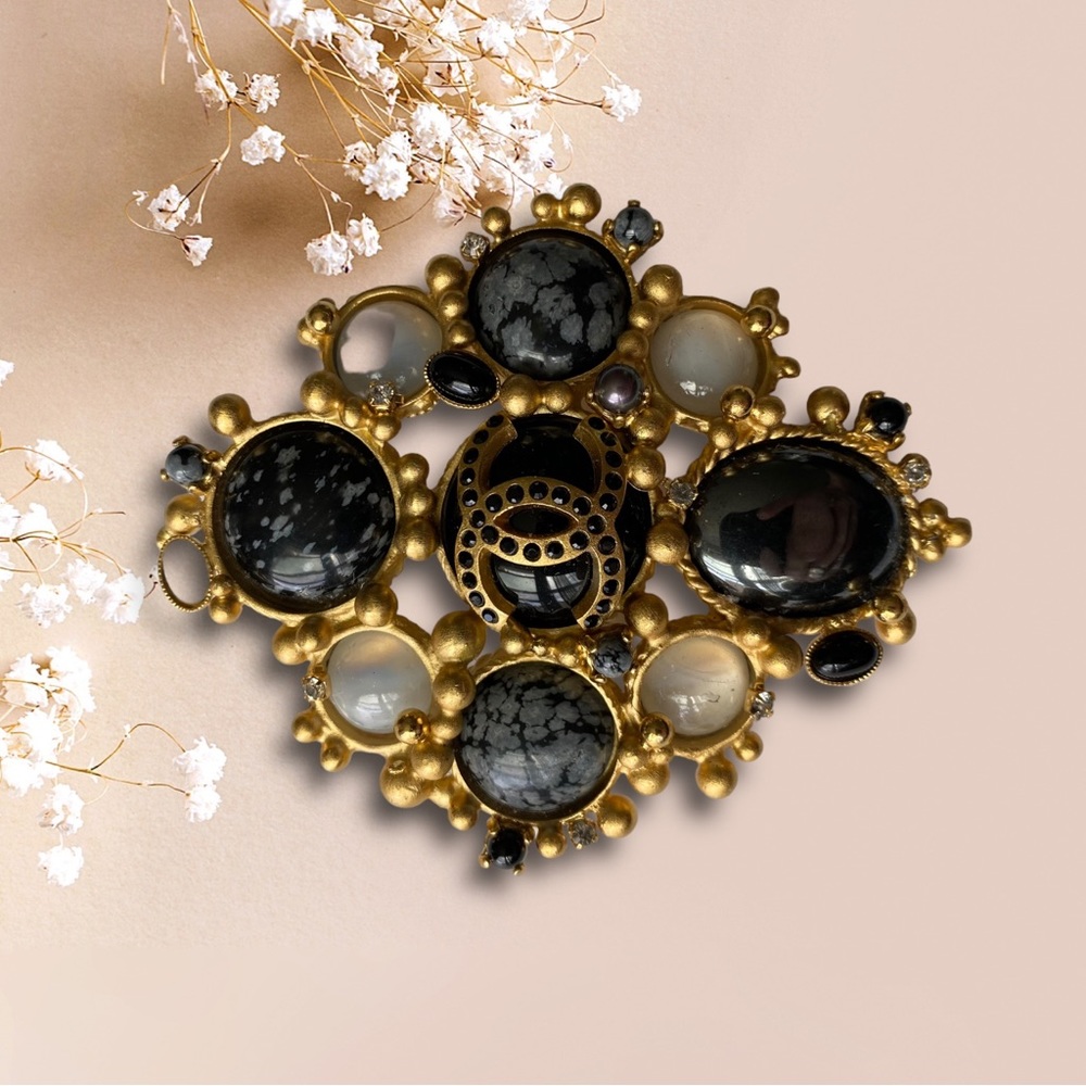 CHANEL  Brooch Pin Cross Stone Crystal CC 01A 2001 Gold Metal